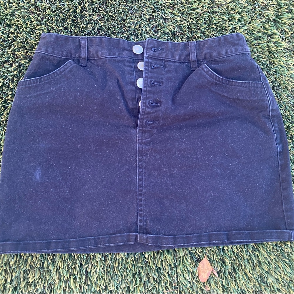 Black faux-denim mini skirt